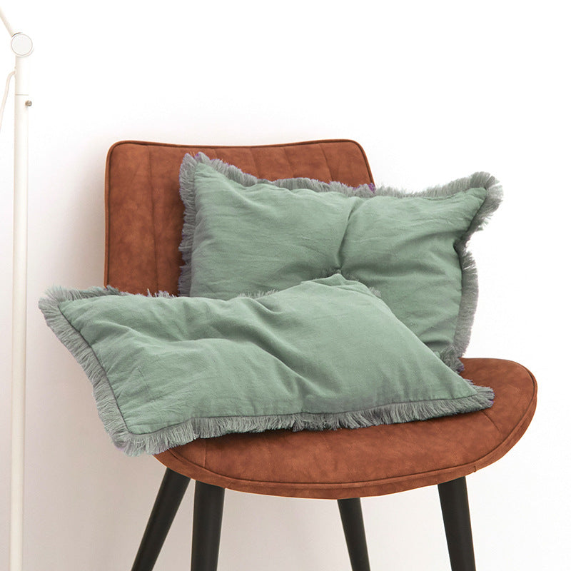 Pillow Cover Washed Cotton Minimalist MIRELLE Silt Green Fringe-30X50cm