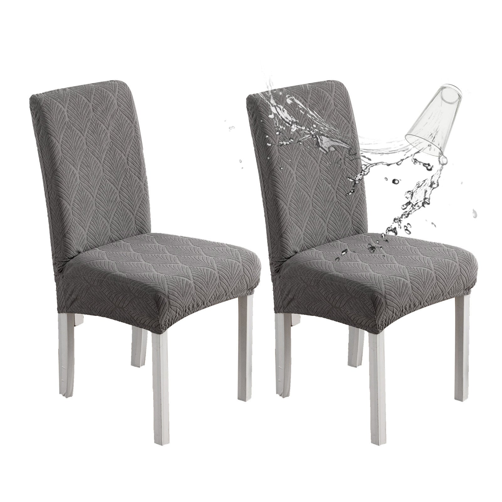 Dining Chair Cover Waterproof Non-Slip FEUILLA Medium Gray-45x50x7cm