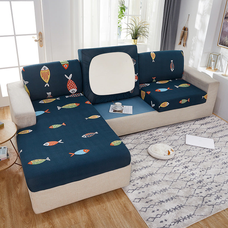 Sofa Seat Cover Stretchable Polyester LUCETTE Printed Colorful Fish-Plus size single 65to95cm