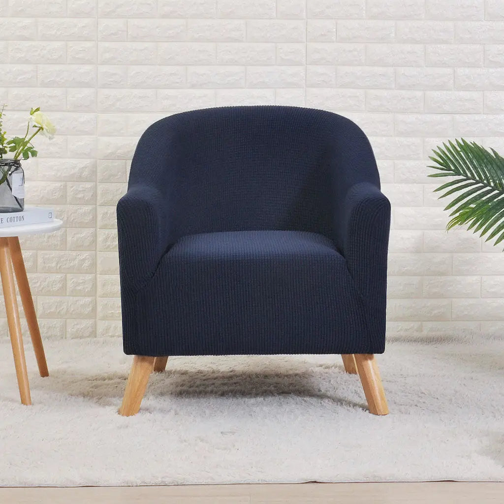 Accent Chair Cover Stretchable Velours ELOISE Deep Blue Corn-Round Sofa Cover