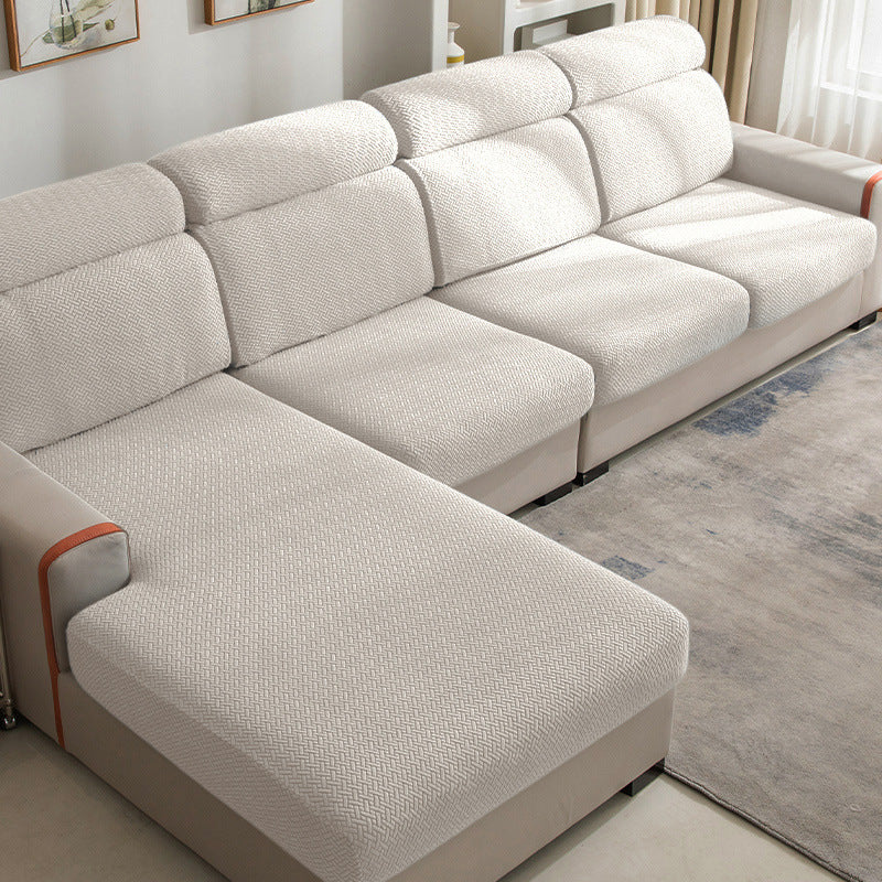 Sectional Sofa Seat Cover Stretchable Éloise Jade White-Plus Sized Single