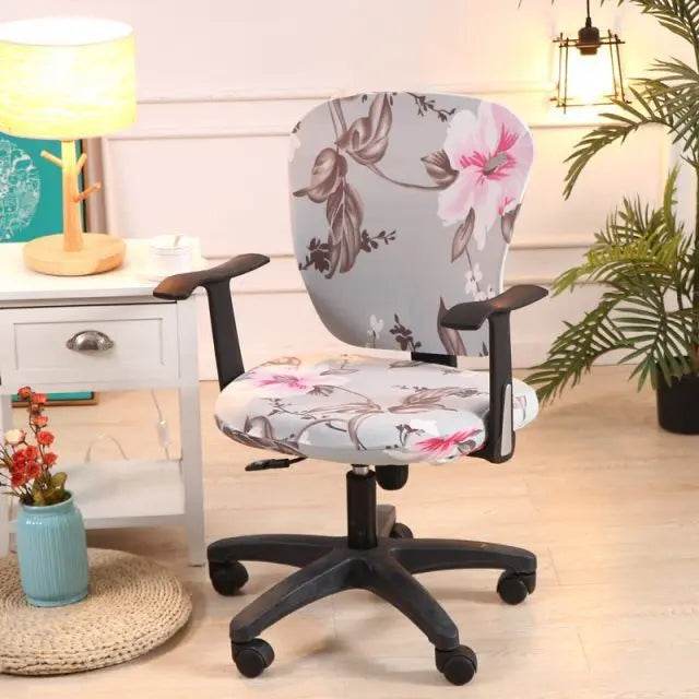 Ergonomic Chair Covers Stretch-Fit Velours LUNEAIR Light Gray-2pc set