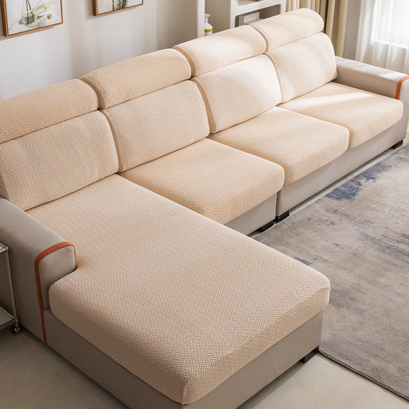 Sectional Sofa Seat Cover Stretchable Éloise Mustard Yellow-Plus Sized Three People