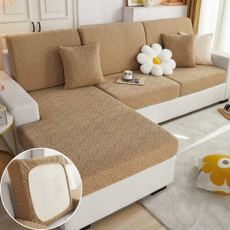 Sectional Sofa Seat Cover Stretch Cotton ELIANE Light Camel Coffee-Headrest S Size