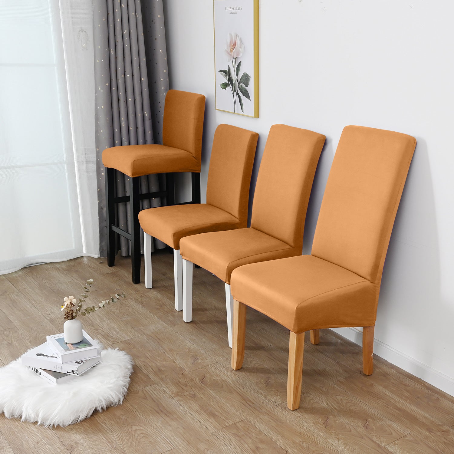 Dining Chair Cover Stretch Polyester LUMIERA Camel-L