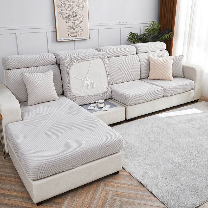 Sofa Seat Cover Stretchable Pet-Friendly CAMILLE Light Gray-enlarge Double person