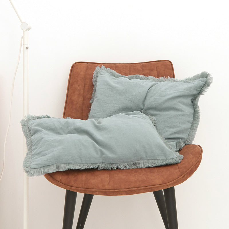 Pillow Cover Washed Cotton Minimalist MIRELLE Phantom Blue Fringe-30X50cm