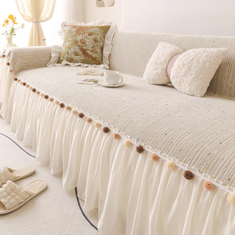 Lace Sofa Cover Chenille Non-Slip Violette Coffee Color-180x360cm