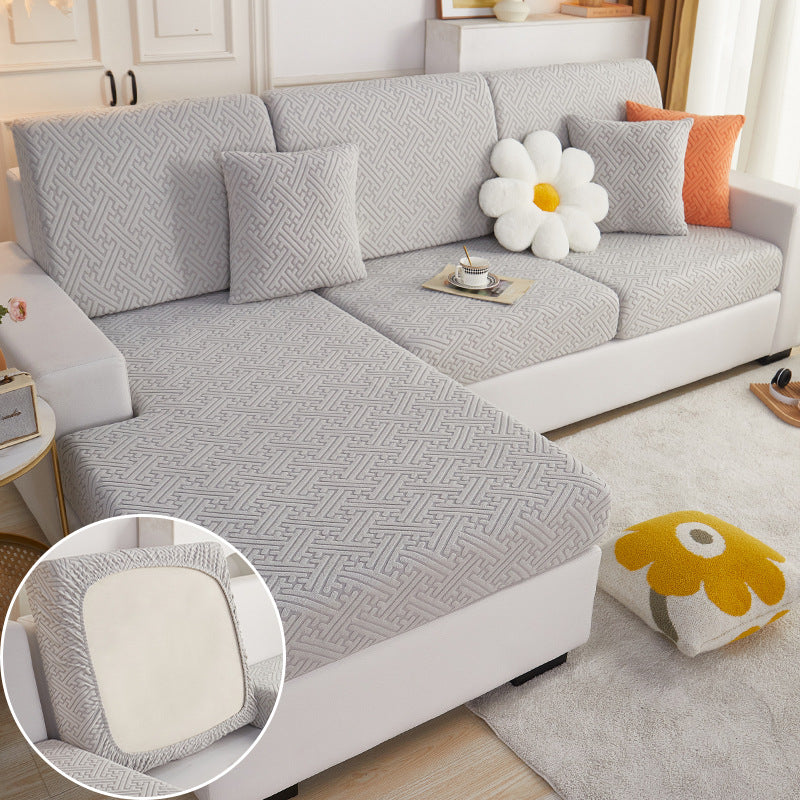 Sectional Sofa Seat Cover Stretch Cotton ELIANE Light Gray-Increase Double
