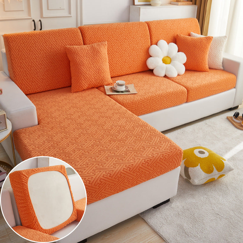 Sectional Sofa Seat Cover Stretch Cotton ELIANE Vibrant Orange-Increase Double