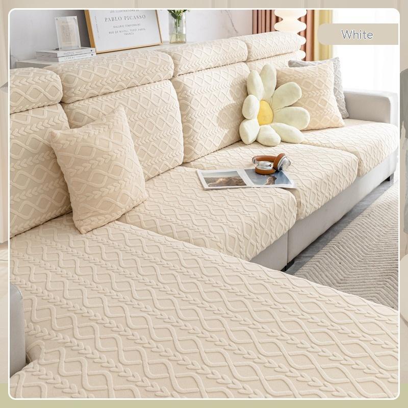 Sofa Cushion Cover Jacquard Velvet Stretchable CELINE Qingbo Beige-45x 45 Pillowcase