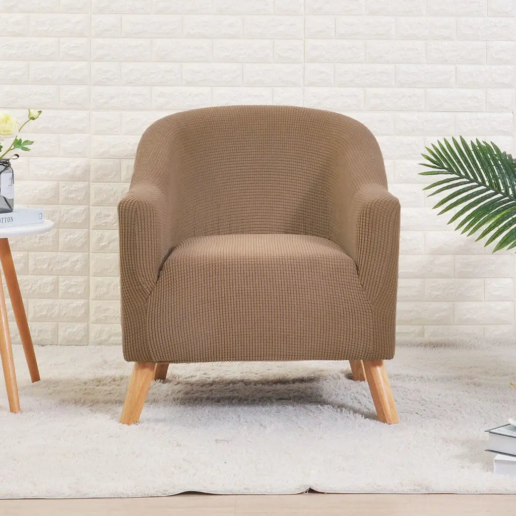 Accent Chair Cover Stretchable Velours ELOISE Chocolate Corn-Round Sofa Cover