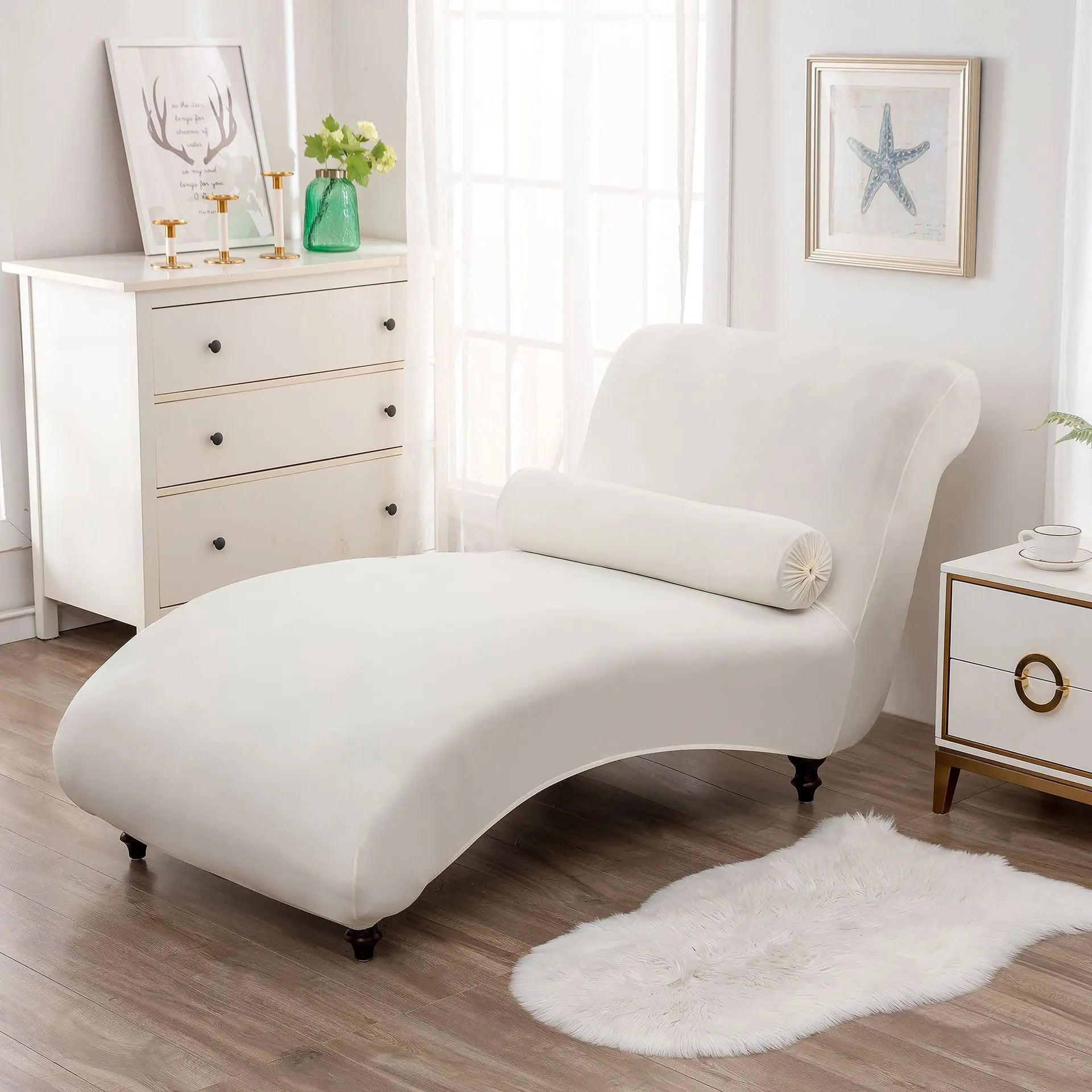 Chaise Lounge Slipcove Stretch Pet-Friendly LUMIELA Beige-2PCS Recliner Cover Pillowcase