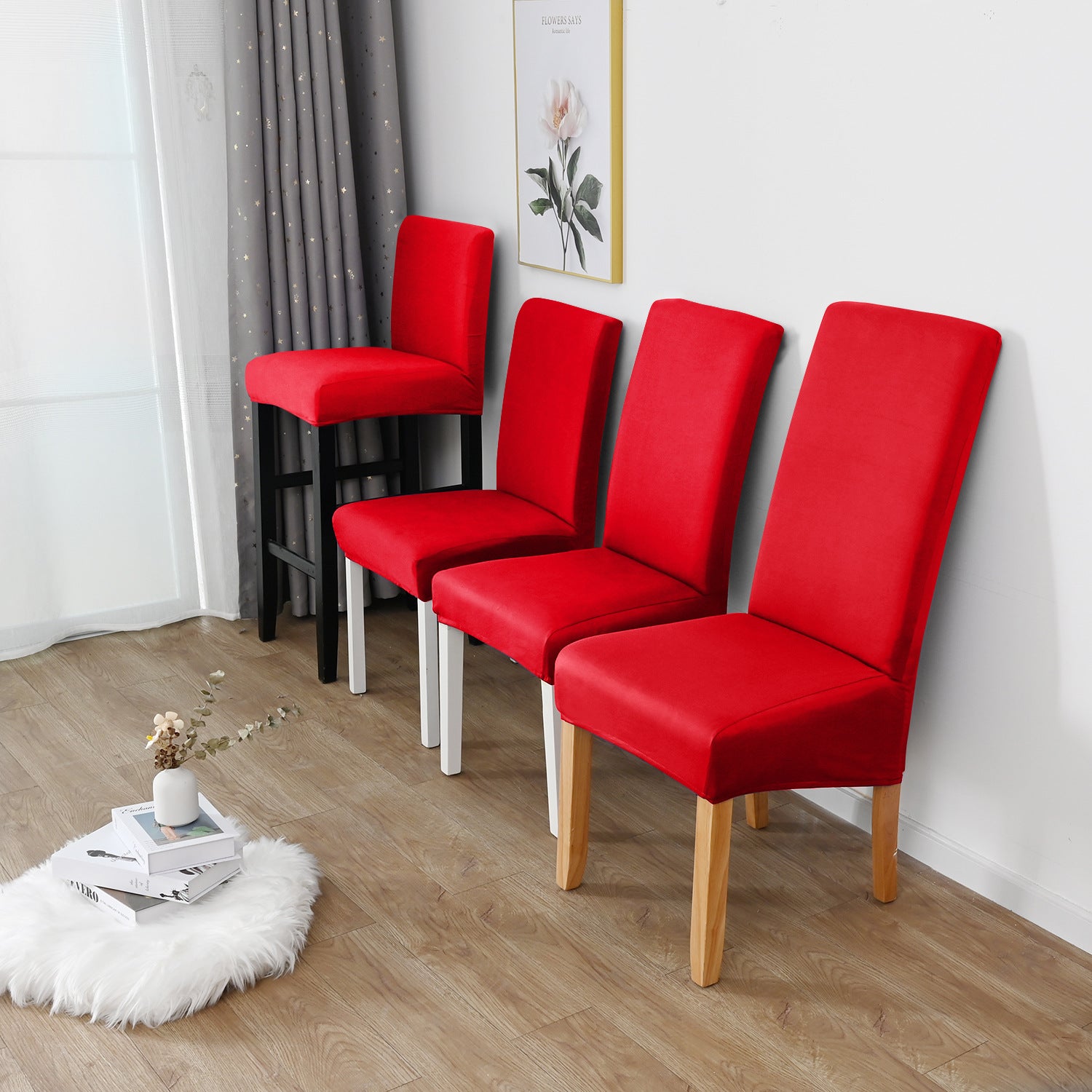 Dining Chair Cover Stretch Polyester LUMIERA Red-L
