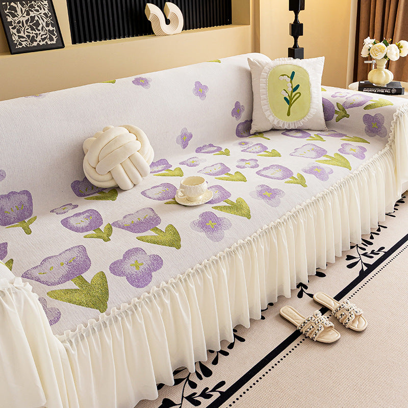 Lace Sofa Cover Chenille Full-Cover Aurore Purple-180X460cm