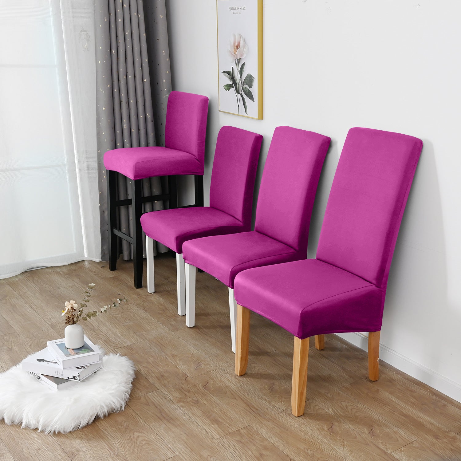 Dining Chair Cover Stretch Polyester LUMIERA Rose Red-L