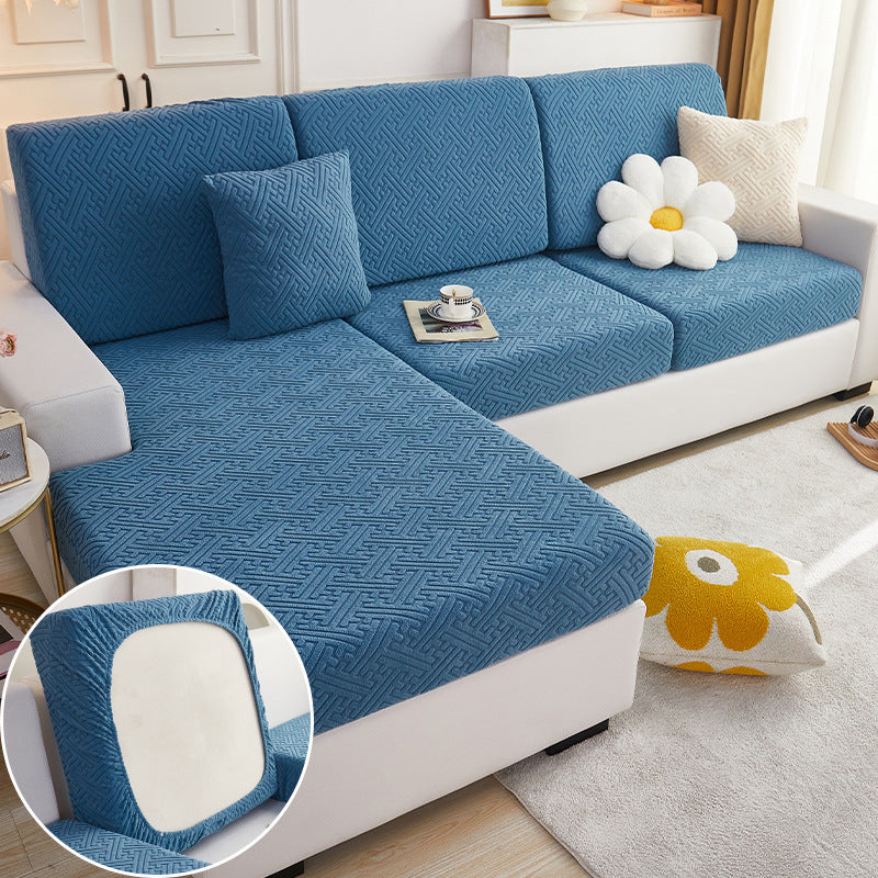 Sectional Sofa Seat Cover Stretch Cotton ELIANE West Lake Blue-Increase Double