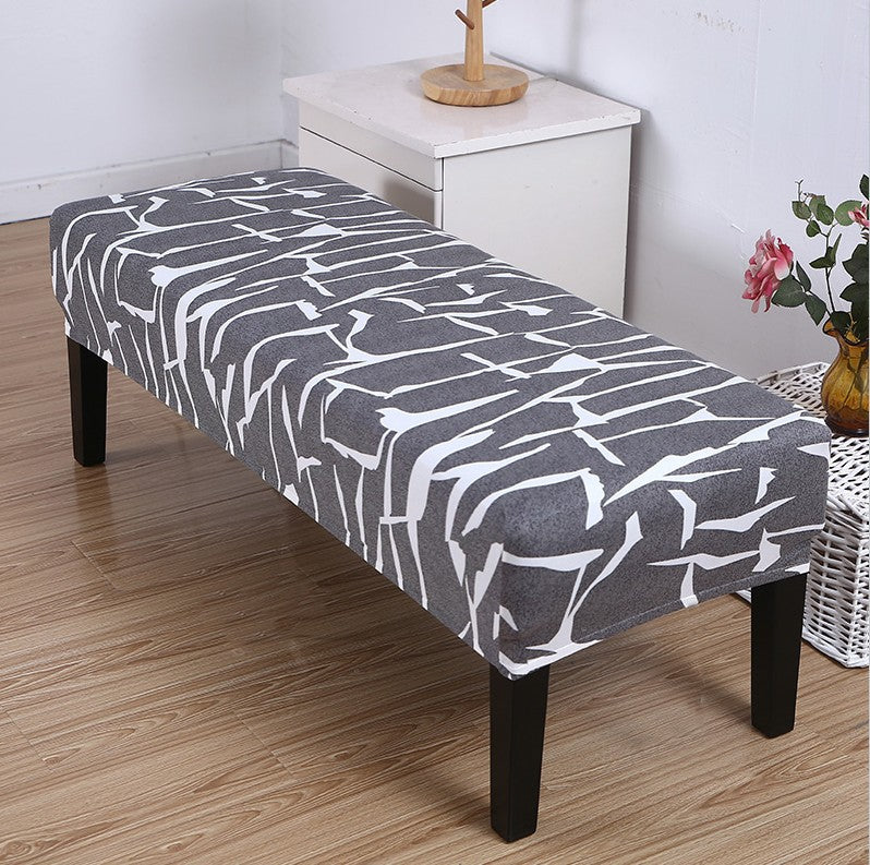 Bench Slipcover Stretch Linen Élodie Impressionist Light Gray-155 × 45 × 30cm