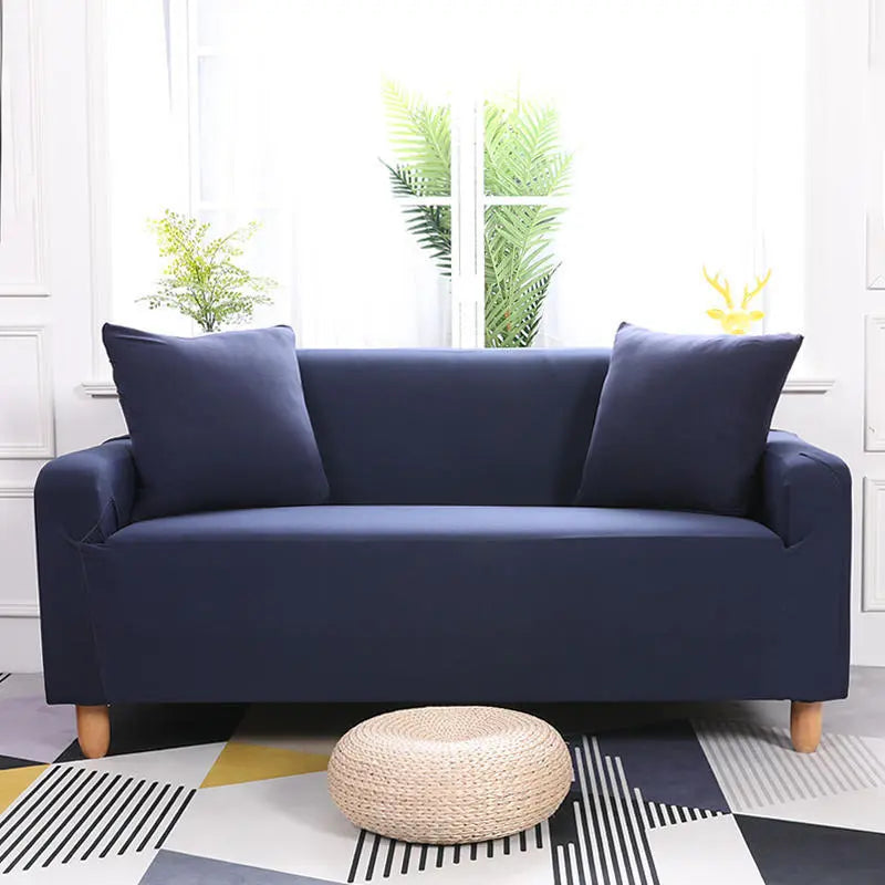 Loveseat Cover Stretch Knit Elanique Navy Blue-45x45cm pillow core