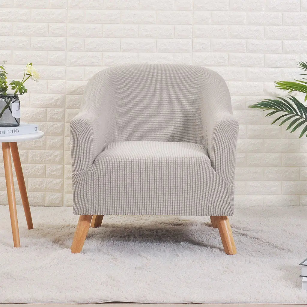 Accent Chair Cover Stretchable Velours ELOISE Light Gray Corn-Round Sofa Cover