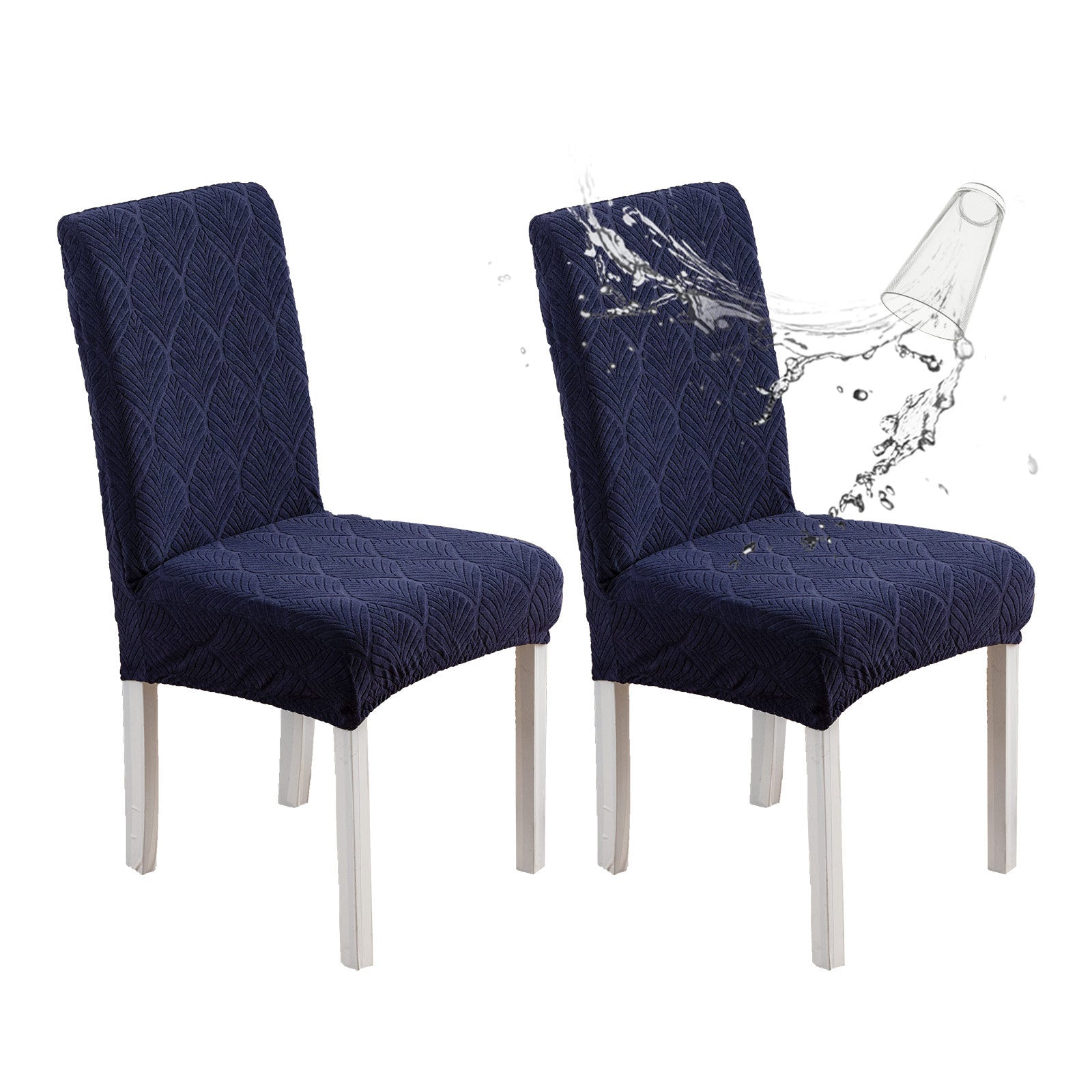 Dining Chair Cover Waterproof Non-Slip FEUILLA Navy Blue-45x50x7cm