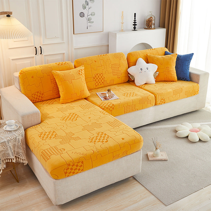 Sofa Cushion Cover Stretch Velvet CELINE Jigsaw Premium Orange-2XL