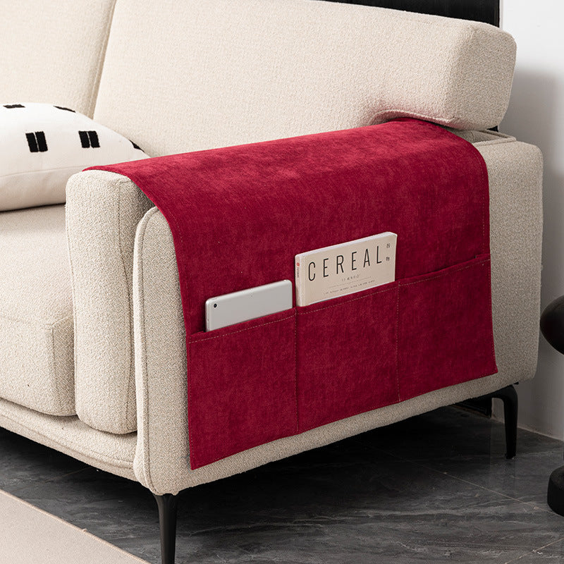 Sofa Armrest Cover Chenille Pocketed ELUNEA 15 Red-60X110CM