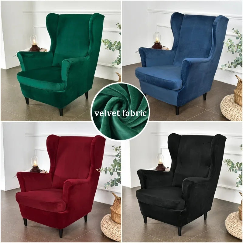 Wingback Chair Cover Velvet Stretch VELINAR