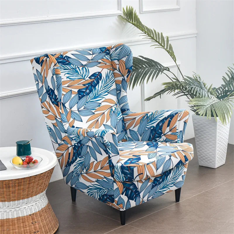 Wing Chair Cover Floral Spandex VALERIN