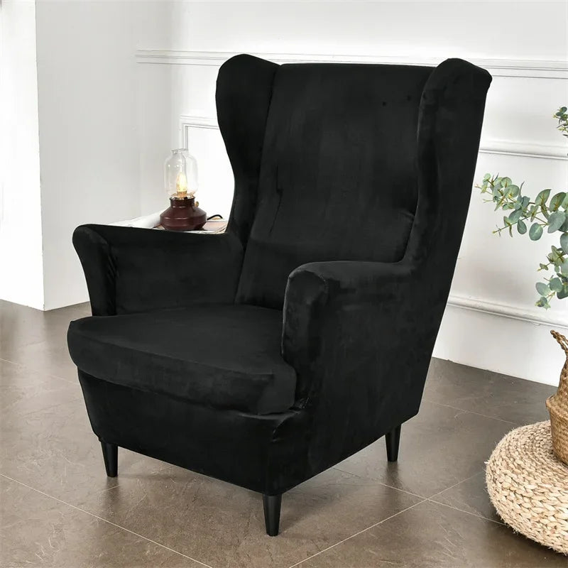 Wingback Chair Cover Velvet Stretch VELINAR