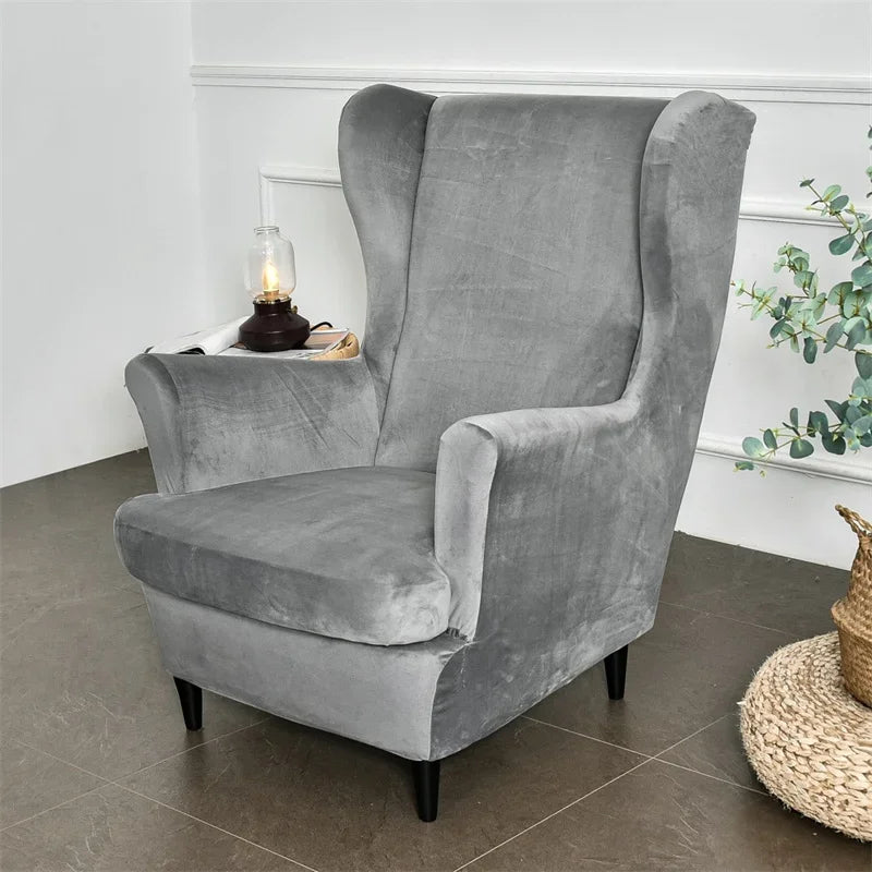Wingback Chair Cover Velvet Stretch VELINAR