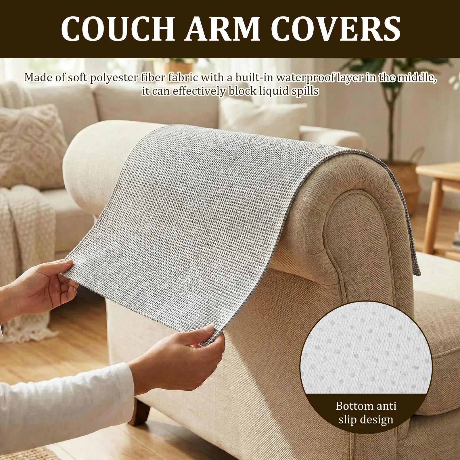 Couch Armrest Cover Waterproof Khaki ARMAVO