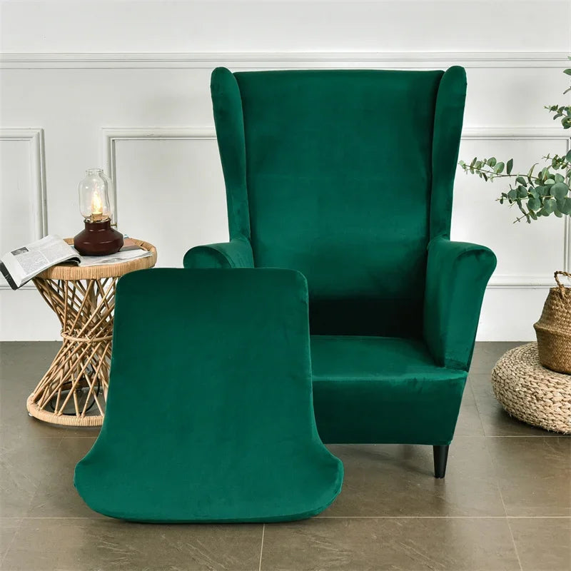 Wingback Chair Cover Velvet Stretch VELINAR