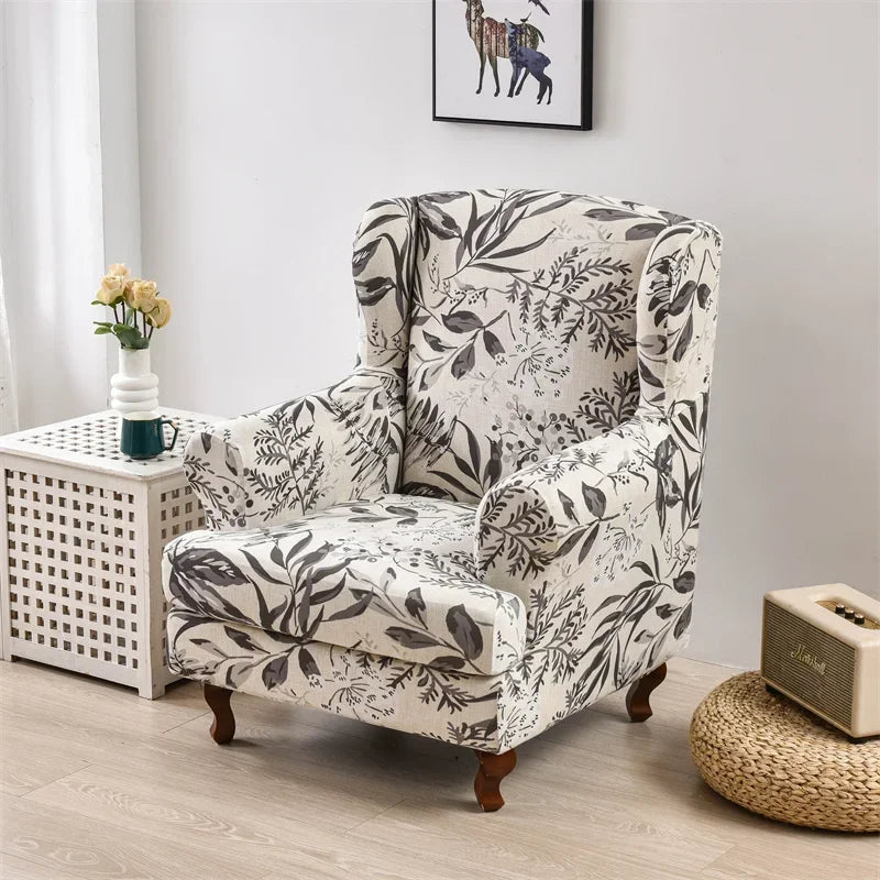Wingback Chair Slipcover Floral Print VALENI