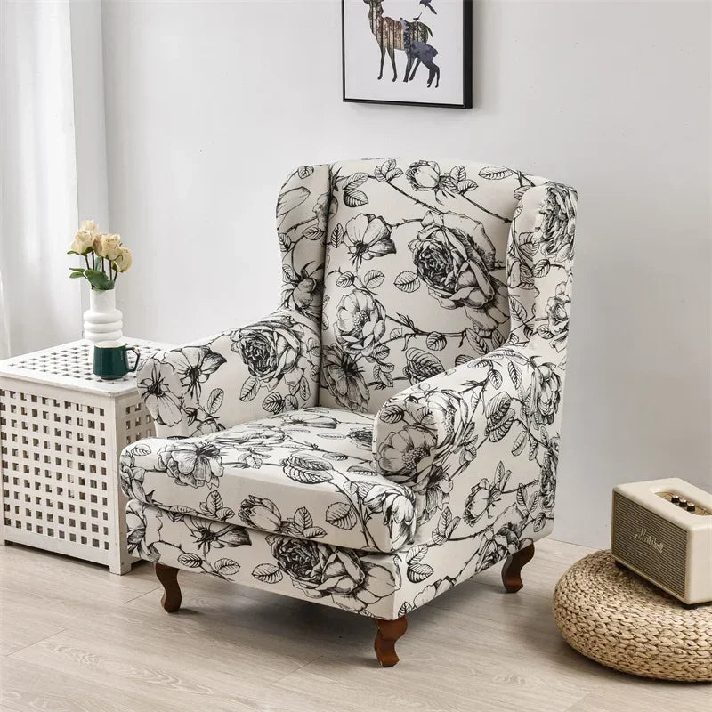 Wingback Chair Slipcover Floral Print VALENI
