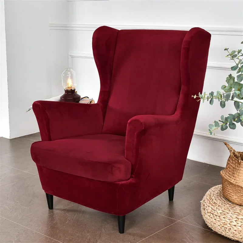 Wingback Chair Cover Velvet Stretch VELINAR