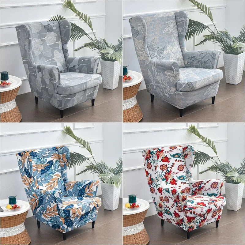 Wing Chair Cover Floral Spandex VALERIN