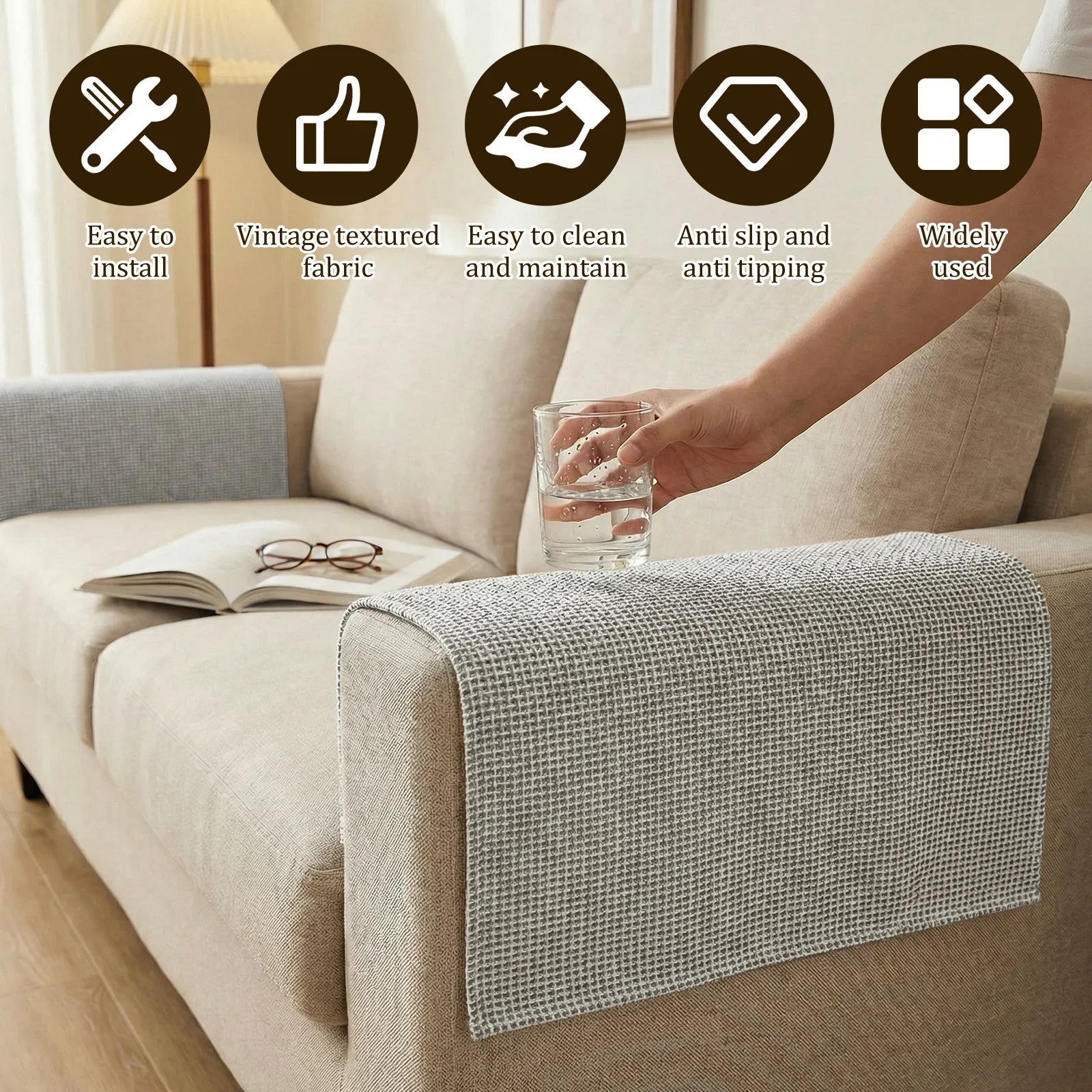 Couch Armrest Cover Waterproof Khaki ARMAVO