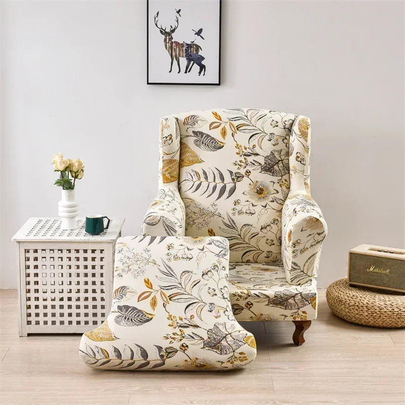 Wingback Chair Slipcover Floral Print VALENI