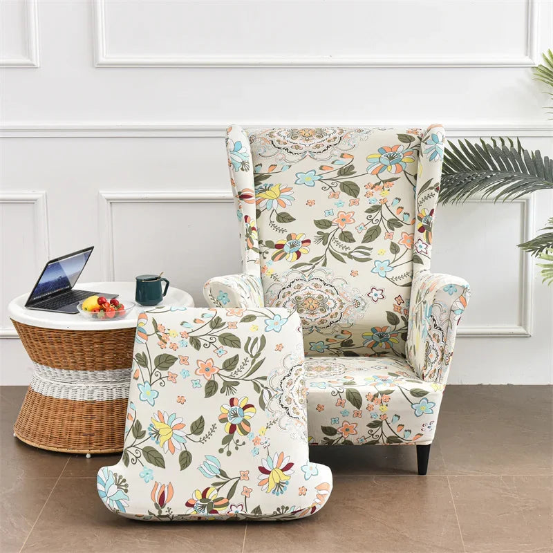 Wingback Chair Cover Floral Printed VALORIS