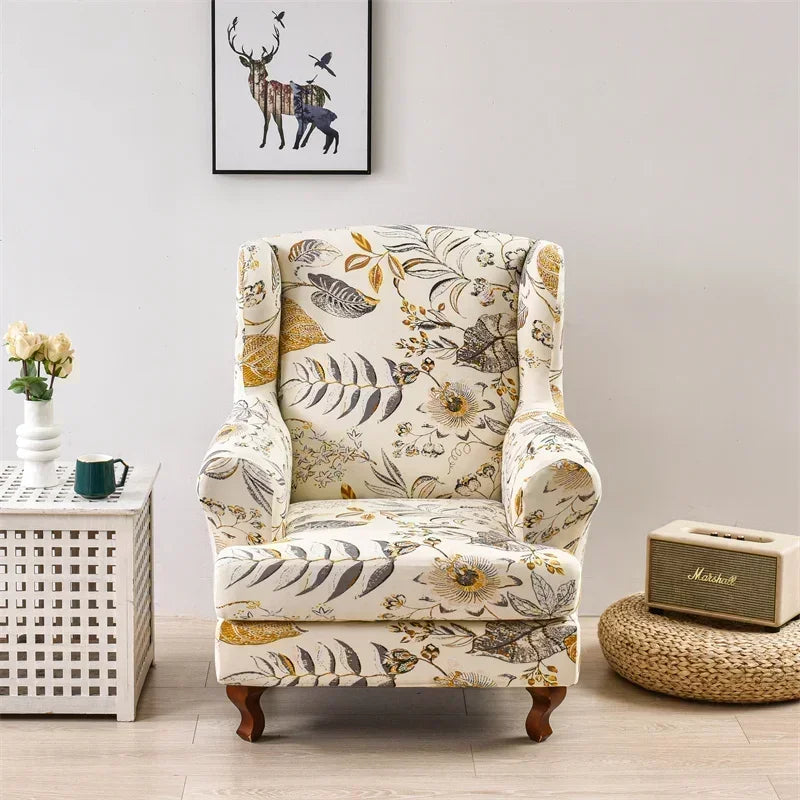 Wingback Chair Slipcover Floral Print VALENI
