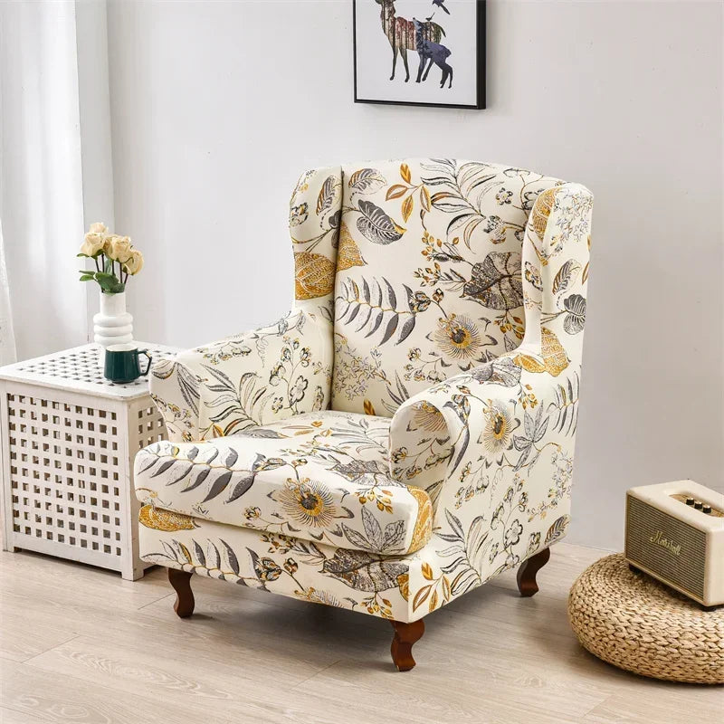 Wingback Chair Slipcover Floral Print VALENI