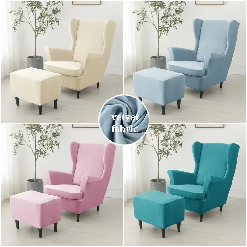 Wingback Chair Cover Velvet Stretch LIRAVO
