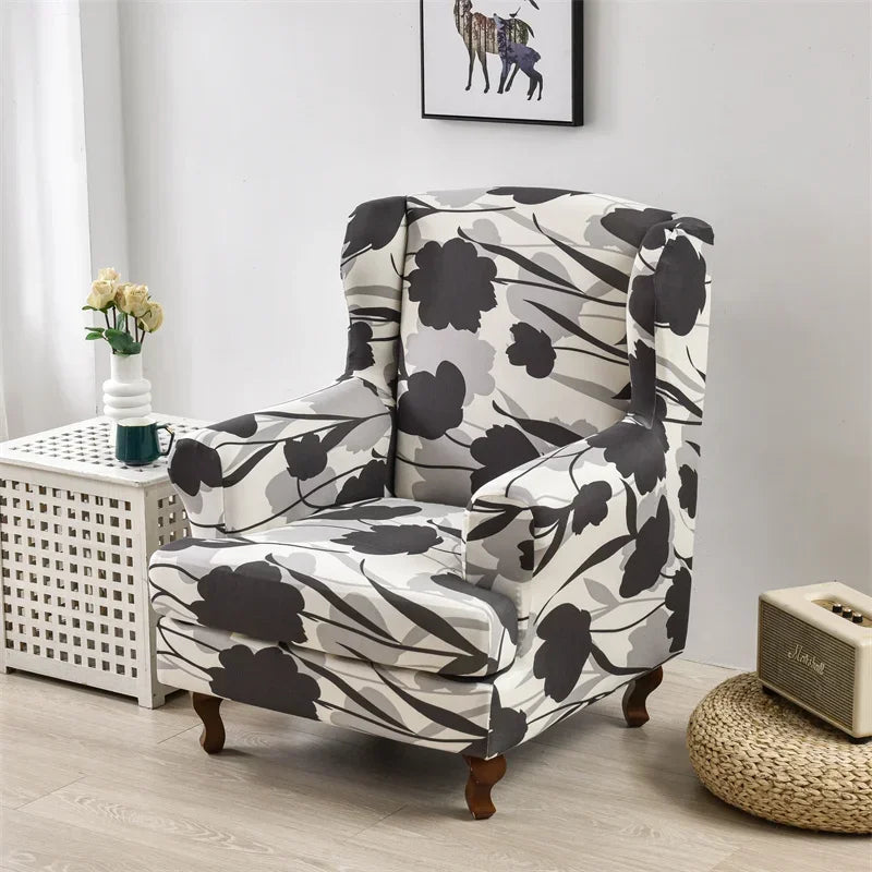 Wingback Chair Slipcover Floral Print VALENI
