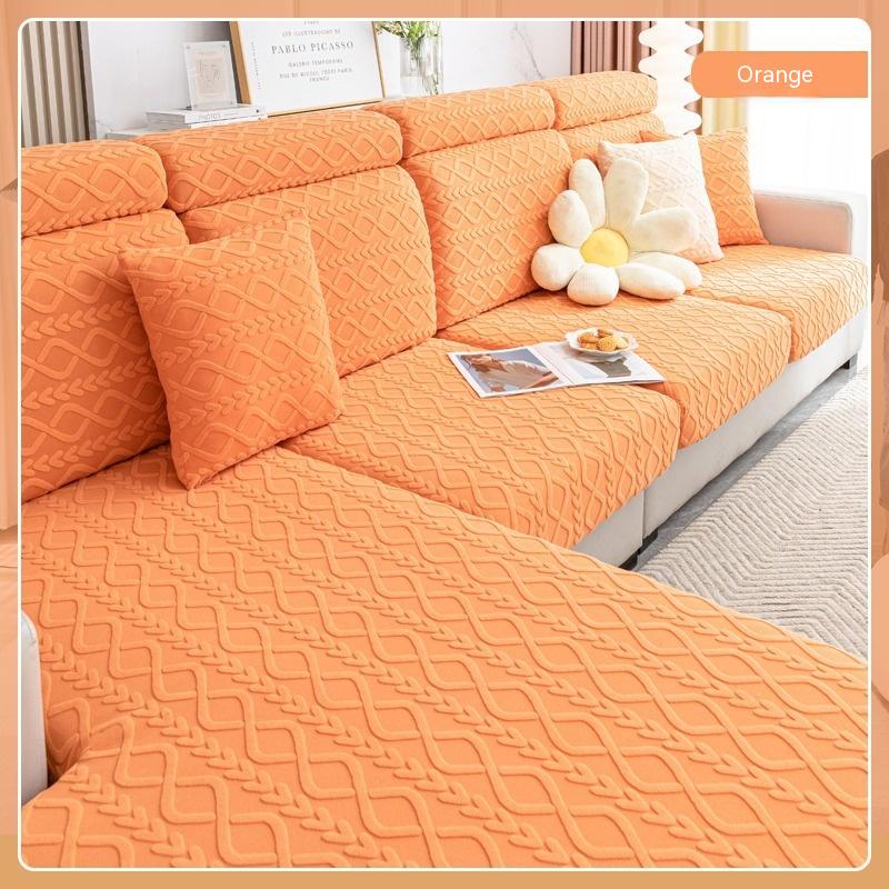 Sofa Cushion Cover Jacquard Velvet Stretchable CELINE Qingbo Orange-S 65to85x65to85x5to20cm