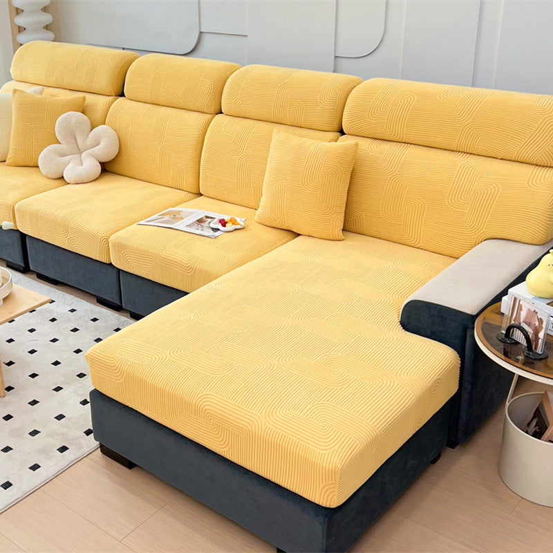 Sofa Seat Cover Stretch Jacquard SOLENE Melody lemon yellow-Increase 2XL