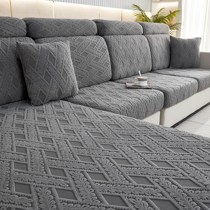 Sofa Cushion Cover Jacquard Thick Céleste Dark Grey-Large Three People