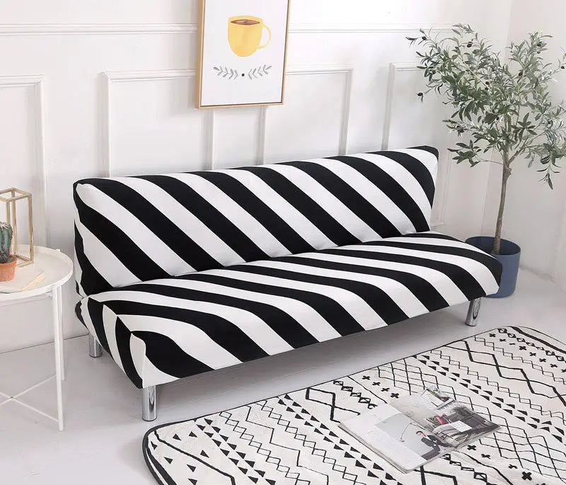 Armrest & Cushion Covers Stretchable Polyester LUMIELLE Black And White Stripes-Small