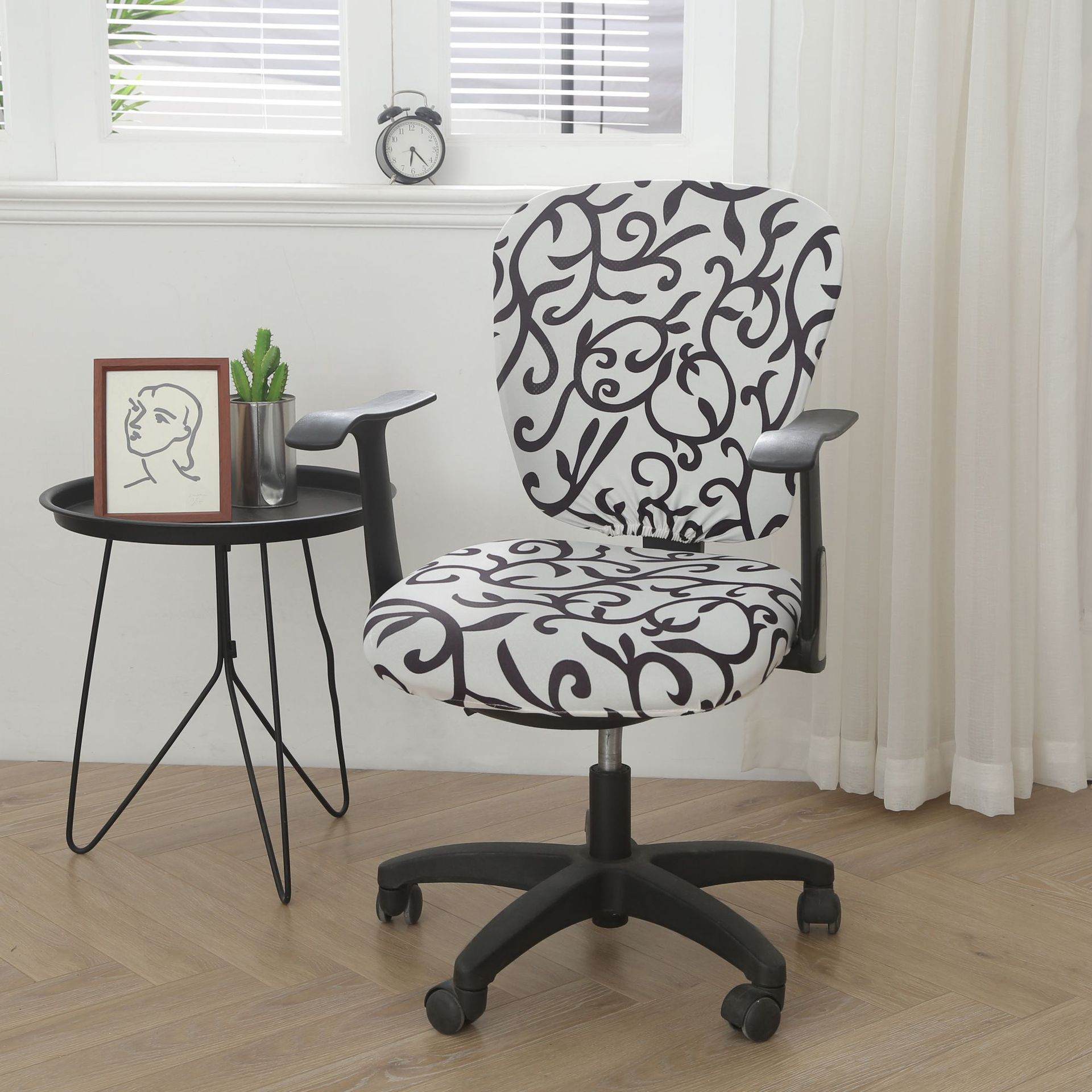 Task Chair Cover Stretchable Milk Silk ELODIE Black And White-Split Universal