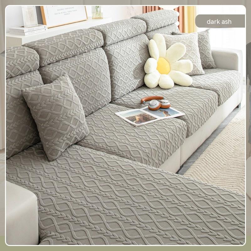 Sofa Cushion Cover Jacquard Velvet Stretchable CELINE Qingbo Dark Gray-L 65to85x135to165x5to20cm